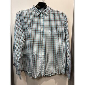 John Bartlett Consensus Mens XXL Blue Brown Plaid Cotton Button Down Shirt